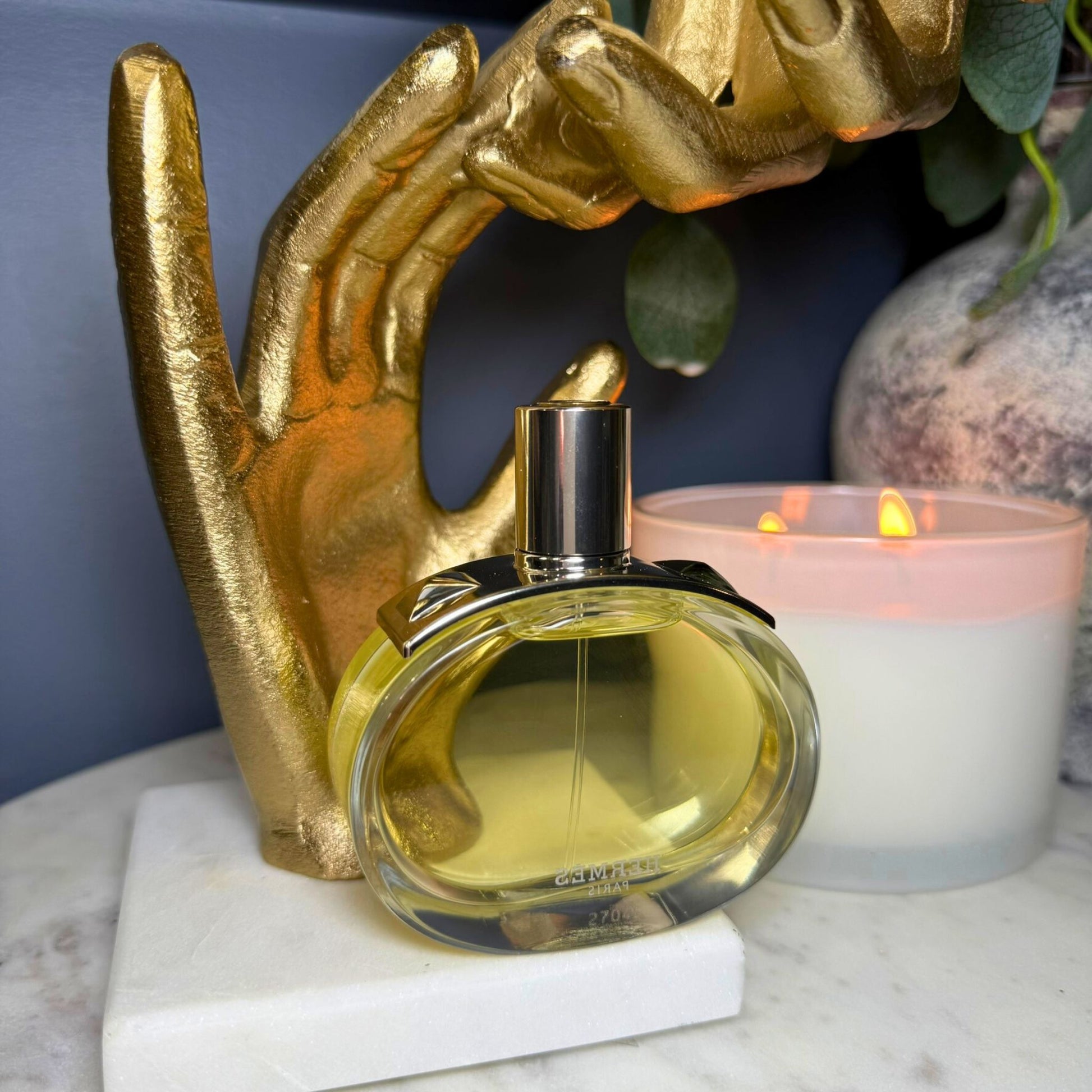 Hermès Barenia luxury perfume decant styled lifestyle photo – authentic at FragraDiva