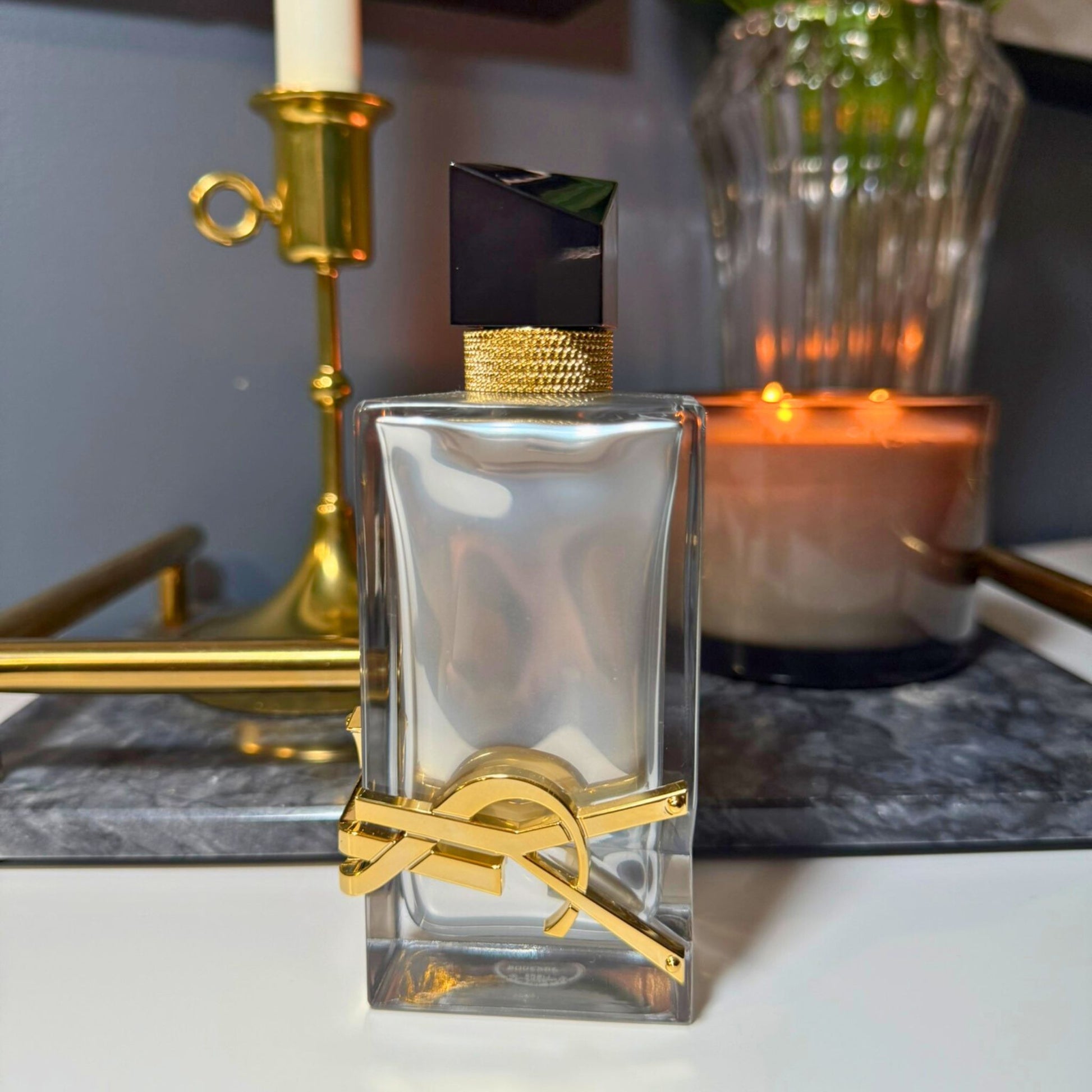 Authentic YSL Libre Platine perfume decant sample with elegant decor – FragraDiva