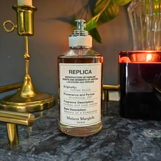 Maison Margiela Coffee Break authentic perfume decant sample – lifestyle hero image at FragraDiva
